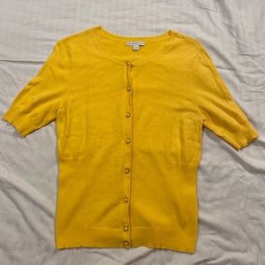 New York & Company Yellow Short Sleeve Cardigan